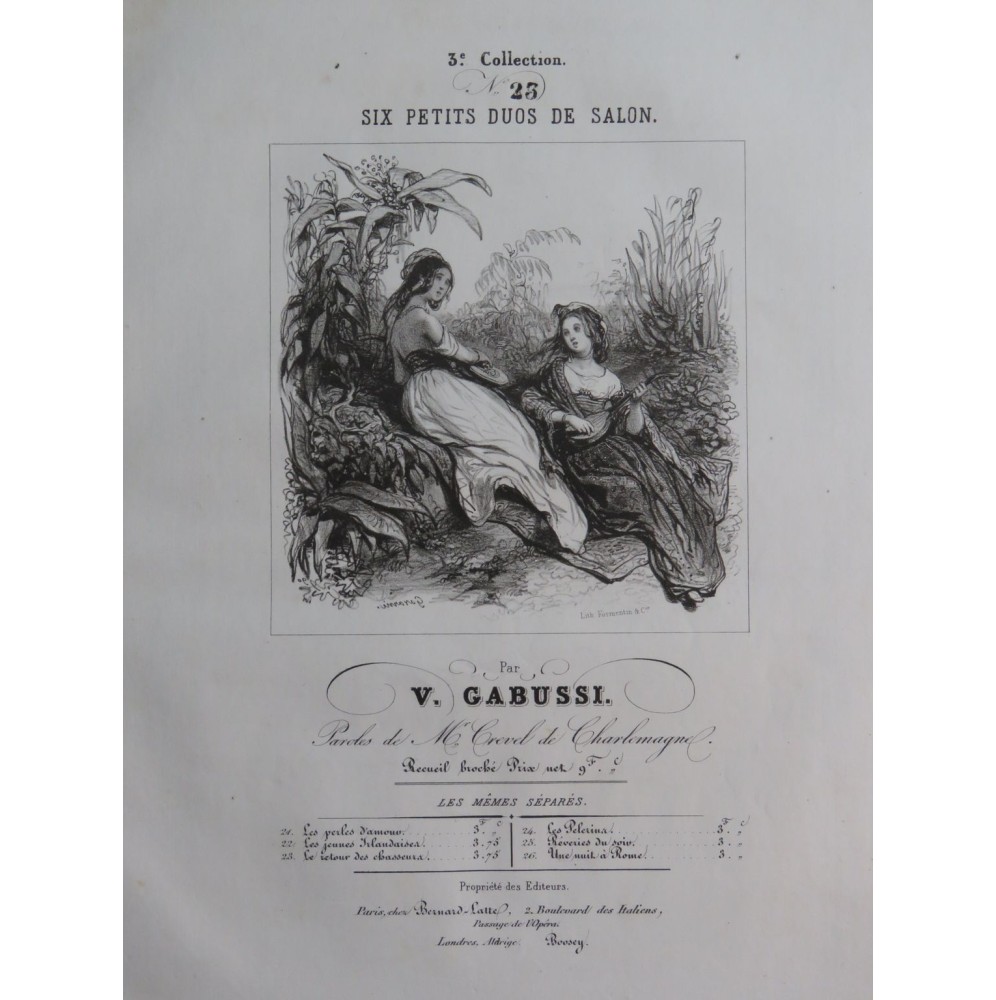 GABUSSI Vincenzo Le Retour des Chasseurs Chant Piano ca1840