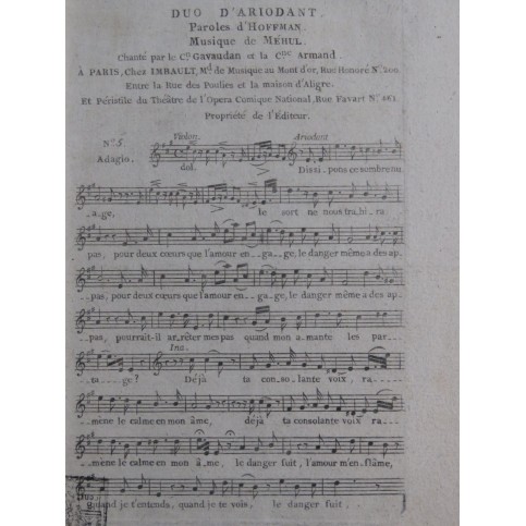 MÉHUL Ariodant No 5 Chant Guitare ca1810