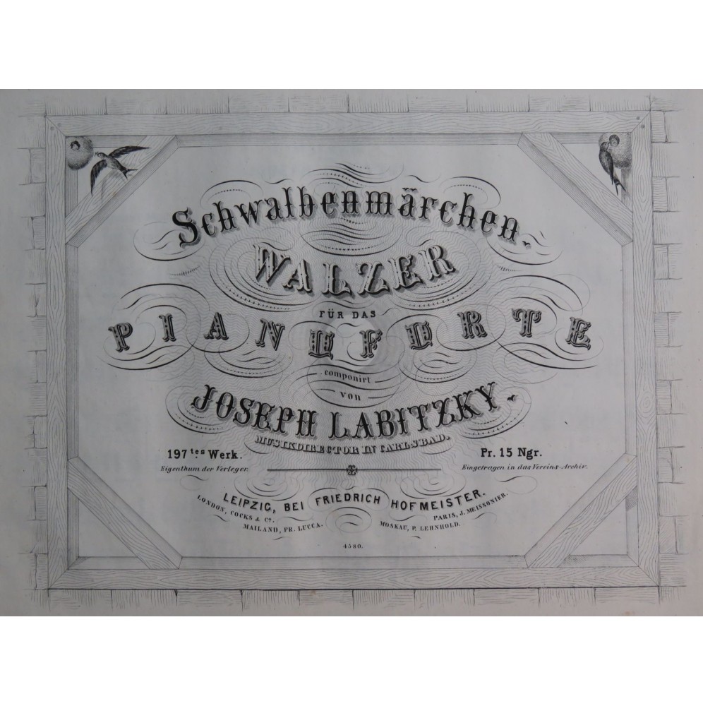 LABITZKY Joseph Schwalbenmärchen op 197 Piano ca1855