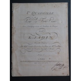 JADIN Louis Quadrille No 2 Danse Piano Tambour de Basque ca1810