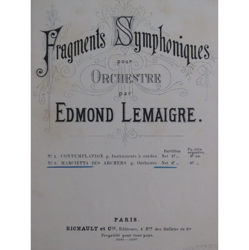 LEMAIGRE Edmond Marcietta des Archers Orchestre ca1885