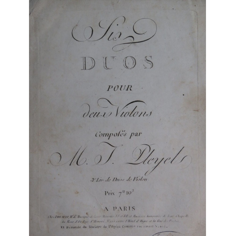 PLEYEL Ignace Six Duos 3e Livre pour 2 Violons ca1790