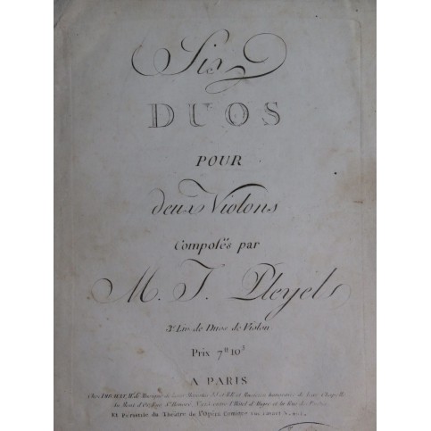 PLEYEL Ignace Six Duos 3e Livre pour 2 Violons ca1790