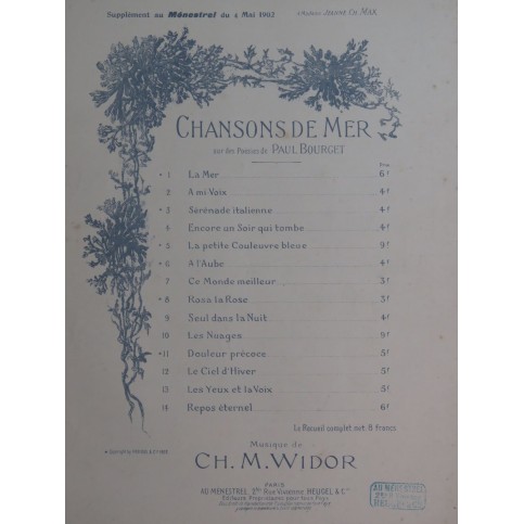 WIDOR Ch. M. Douleur précoce Chant Piano 1902