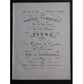 ZIMMERMAN Joseph Rondo Tyrolien op 10 Piano ca1820