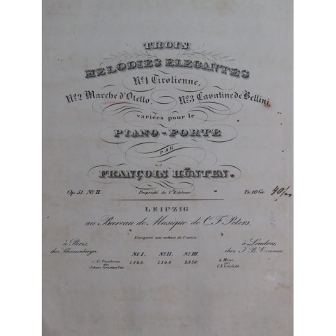 HÜNTEN François Marche d'Otello op 51 No 2 Piano ca1833