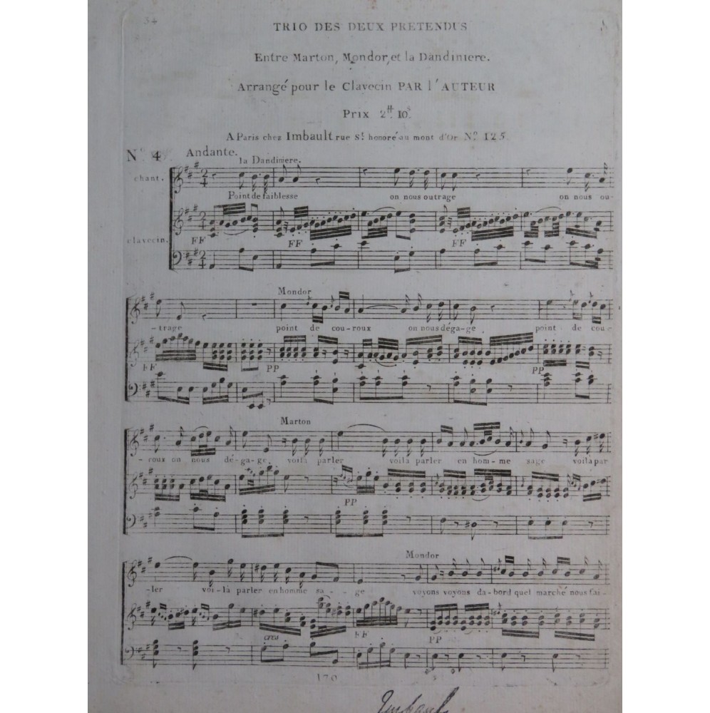 LACHNITH Trio des Deux Prétendus Chant Clavecin ca1810