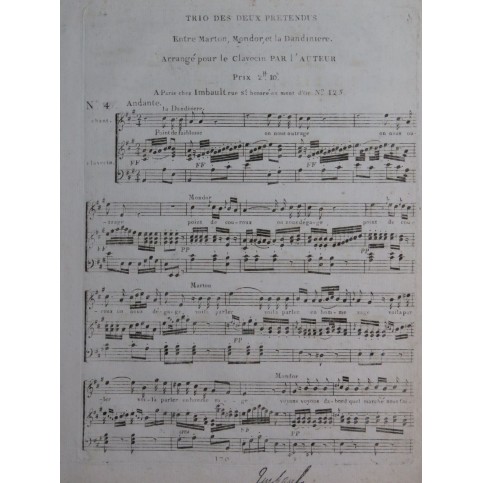 LACHNITH Trio des Deux Prétendus Chant Clavecin ca1810