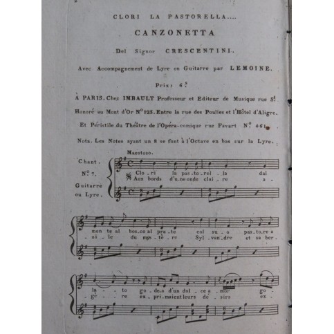 CRESCENTINI Clori la Pastorella Canzonetta Chant Guitare ca1810