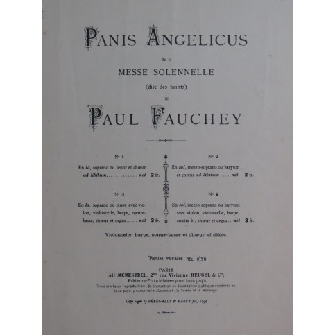 FAUCHEY Paul Panis Angelicus Chant Orgue 1896