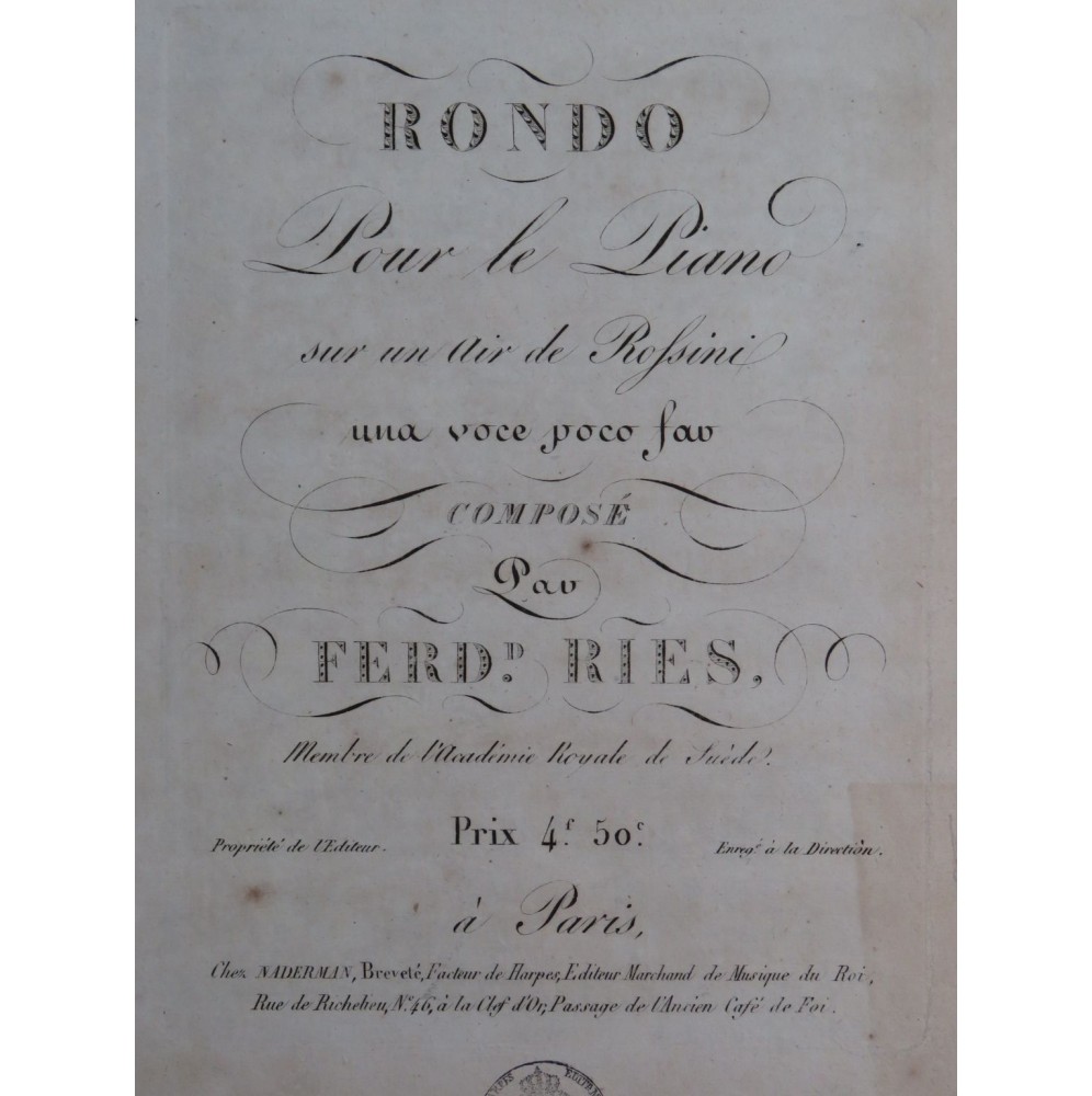 RIES Ferdinand Rondo sur un Air de Rossini Piano ca1820