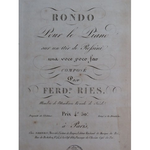 RIES Ferdinand Rondo sur un Air de Rossini Piano ca1820