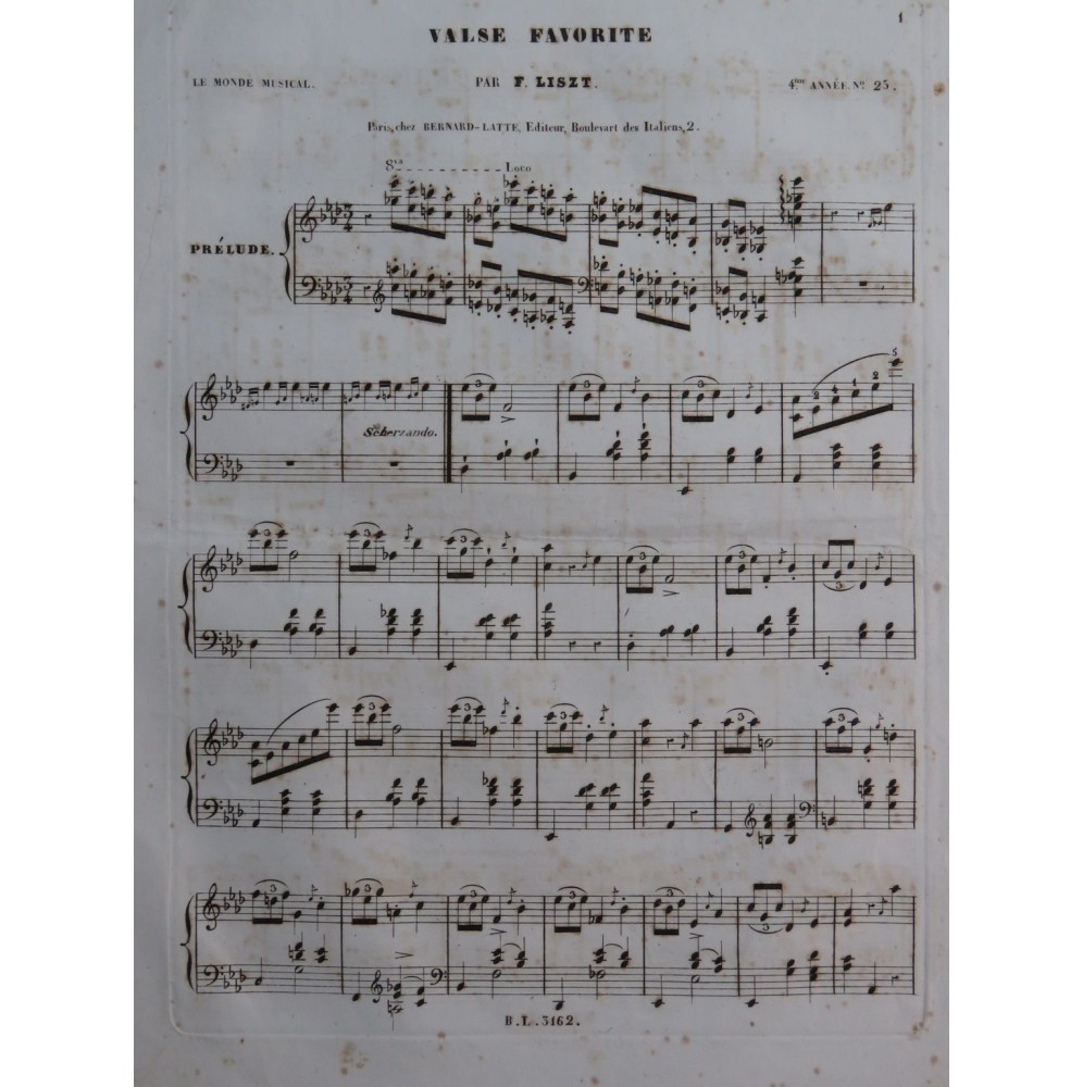 LISZT Franz Valse Favorite Piano ca1842