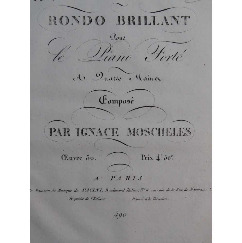 MOSCHELES Ignace Rondo Brillant op 30 Piano 4 mains ca1825