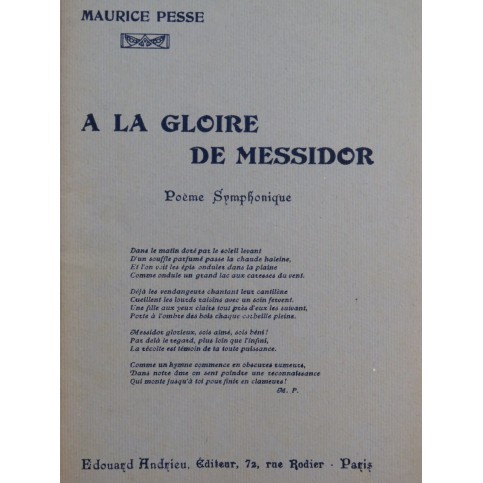 PESSE Maurice A la Gloire de Messidor Orchestre