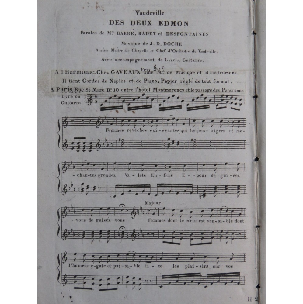 DOCHE J. D. Vaudeville des Deux Edmon Chant Guitare ca1820