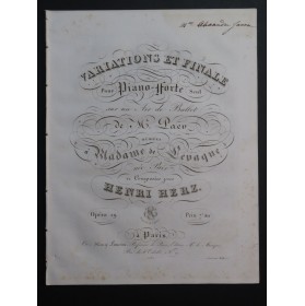 HERZ Henri Variations et Finale Air de Ballet Paër op 29 Piano ca1825