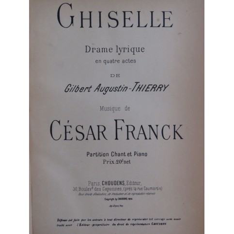 FRANCK César Ghiselle Opéra Chant Piano 1896