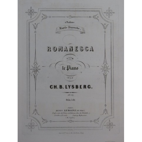 LYSBERG Ch. B. Romanesca Piano ca1854