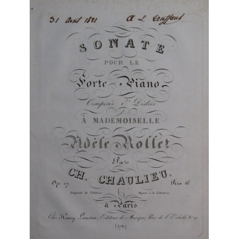 CHAULIEU Charles Sonate op 17 Piano 1821