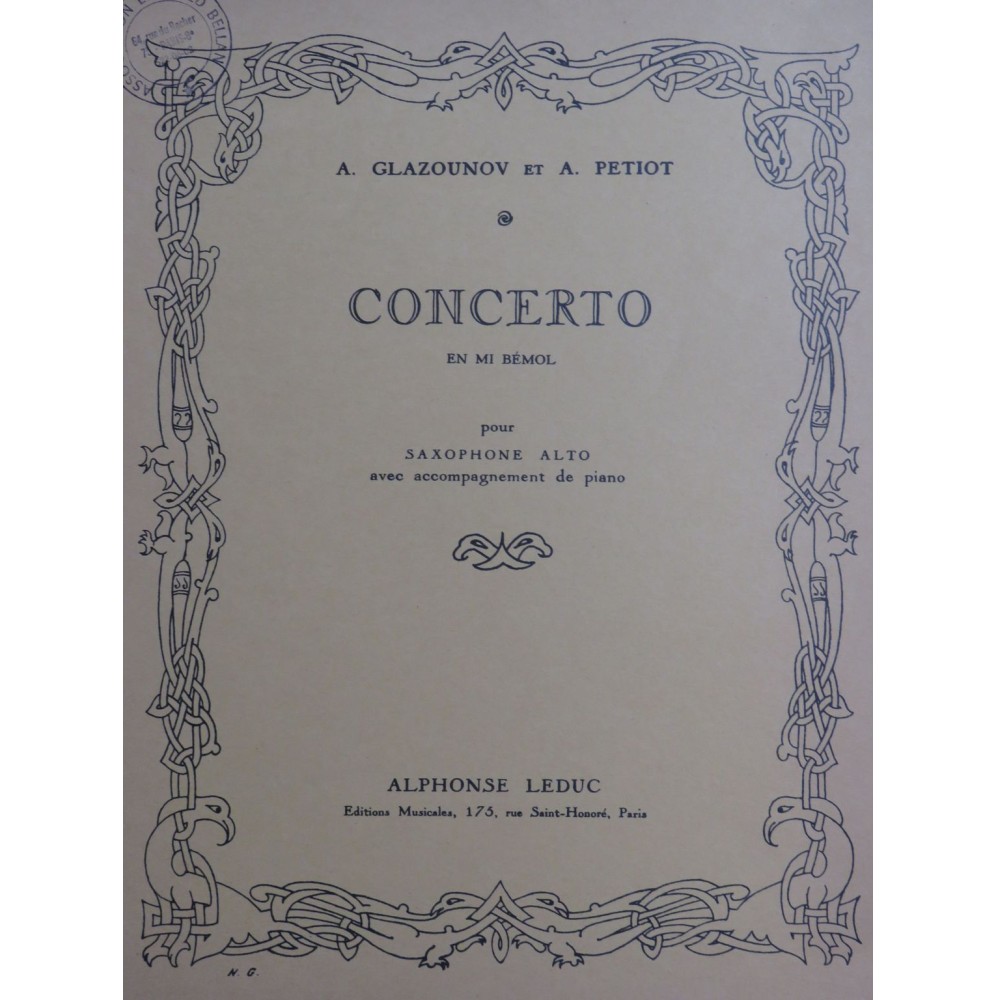 GLAZOUNOV A. PETIOT A. Concerto Piano Saxophone