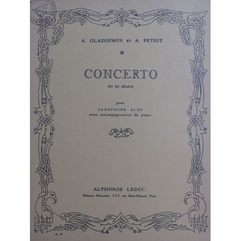 GLAZOUNOV A. PETIOT A. Concerto Piano Saxophone