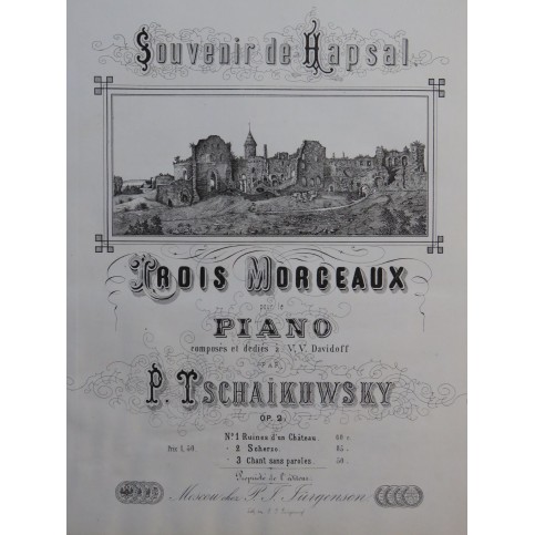 TSCHAIKOWSKY P. I. Souvenir de Hapsal op 2 Piano 1868