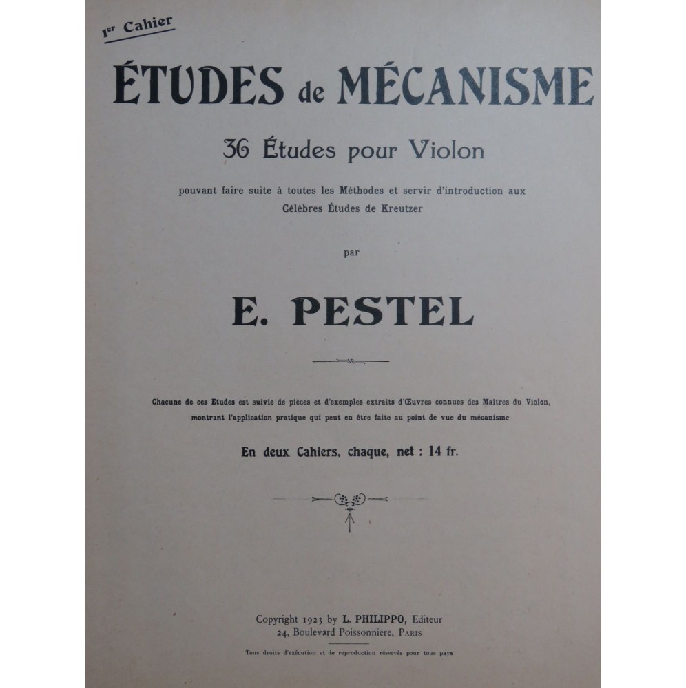 PESTEL E. Études de Mécanisme 36 Études Violon 1923