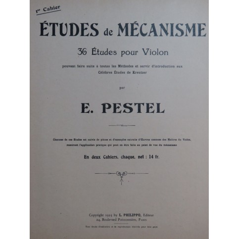 PESTEL E. Études de Mécanisme 36 Études Violon 1923