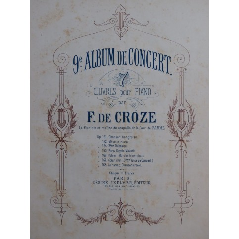 DE CROZE F. Polonaise No 3 op 164 Piano ca1890