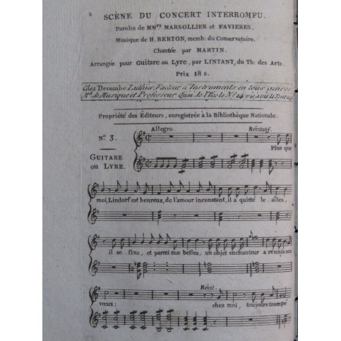 BERTON H. Le Concert Interrompu No 3 Chant Guitare ca1810