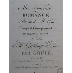 GOULÉ Jacques Nicolas Mes Souvenirs Chant Piano ou Harpe ca1810