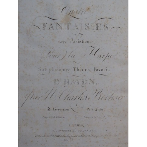 BOCHSA N. Ch. Fantaisie et Variations No 2 Haydn Harpe ca1810