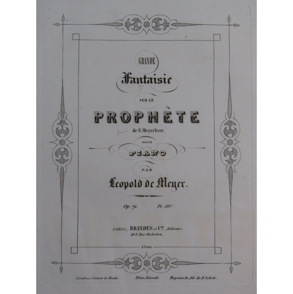 DE MEYER L. Le Prophète Meyerbeer Fantaisie op 71 Piano ca1853