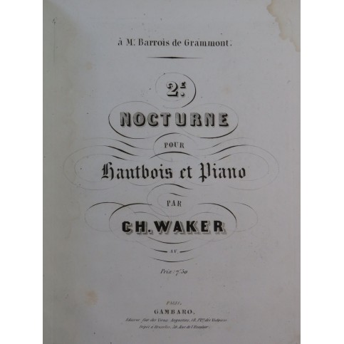 WAKER Ch. Nocturne No 2 Piano Hautbois ca1830