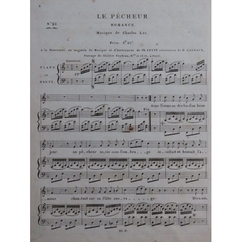 LIS Charles Le Pêcheur Chant Piano ou Harpe ca1820