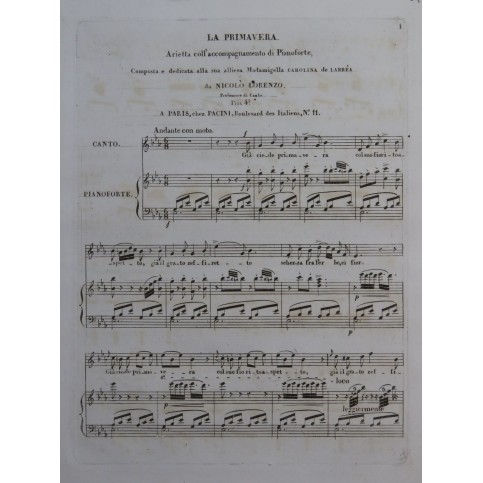 LORENZO Nicolo La Primavera Chant Piano ca1840