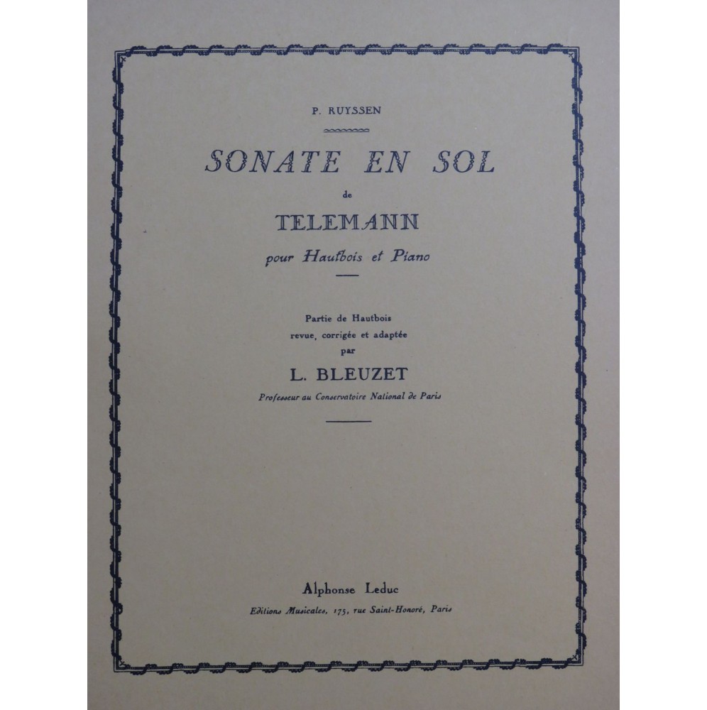 TELEMANN G. P. Sonate en Sol Piano Hautbois