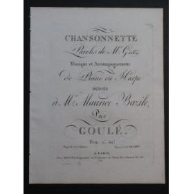 GOULÉ Jacques Nicolas Chansonnette Chant Piano ou Harpe ca1810