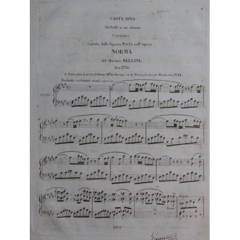 BELLINI Vincenzo Norma Casta Diva Chant Piano ca1830