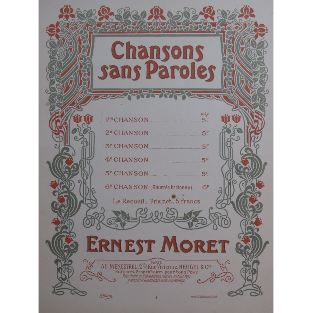 MORET Ernest Chanson sans paroles No1 Piano 1902