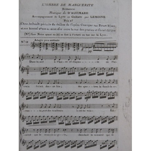 D'ALVIMARE Martin Pierre L'Ombre de Marguerite Chant Guitare ca1820