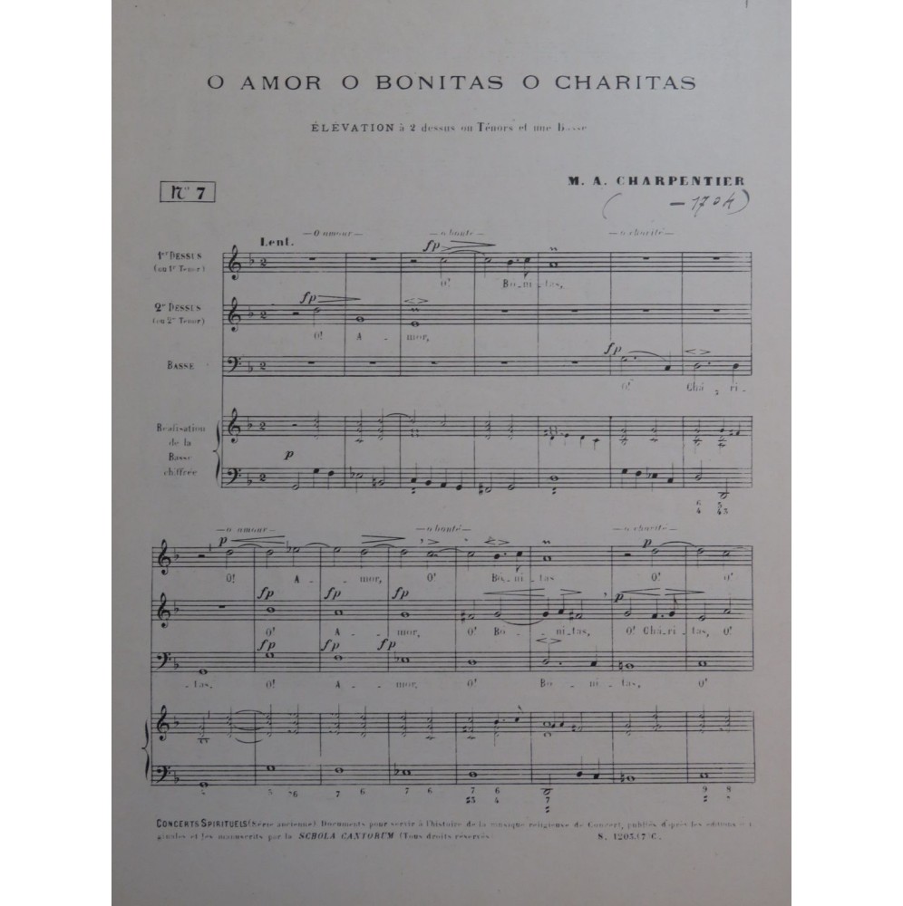 CHARPENTIER M. A. O Amor O Bonitas O Charitas Chant Piano