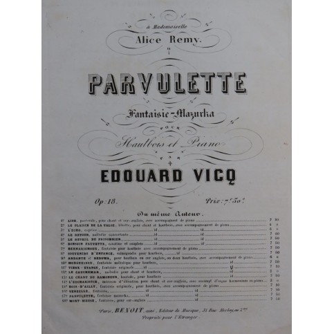 VICQ Edouard Parvulette op 18 Piano Hautbois ca1860