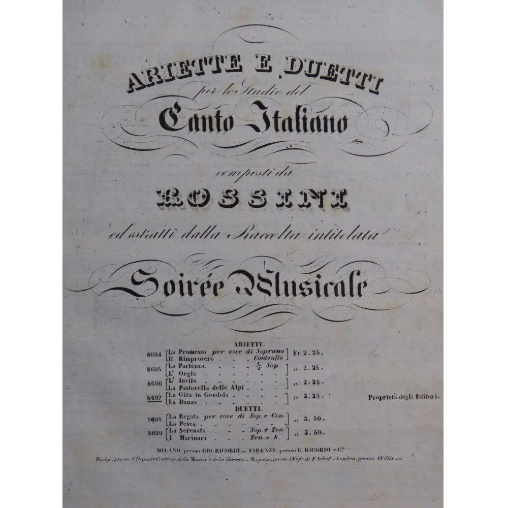 ROSSINI G. Ariette e Duetti No 7 et 8 Piano Chant ca1835