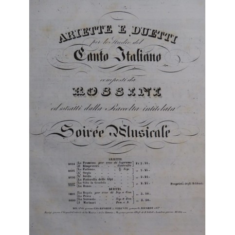 ROSSINI G. Ariette e Duetti No 7 et 8 Piano Chant ca1835