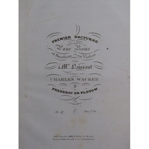 DE FLOTOW F. WACKER Ch. Nocturne No 1 Piano Violon ou Hautbois ca1843