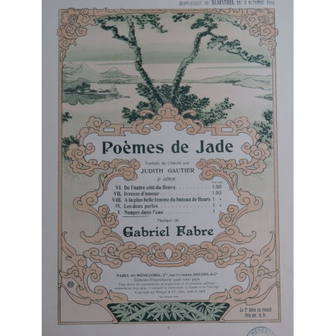 FABRE Gabriel Poème de Jade Nuages dans l'eau Chant Piano 1908