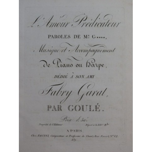 GOULÉ Jacques Nicolas L'Amour Prédicateur Chant Piano ou Harpe ca1810