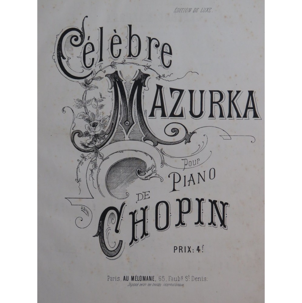 CHOPIN Frédéric Célèbre Mazurka Piano XIXe